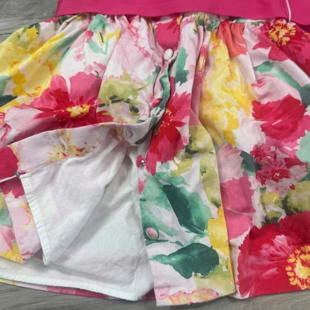 Ralph Lauren Baby Girls Floral Cotton Dress Pink Yellow 9 Months Ribbon Sash‎